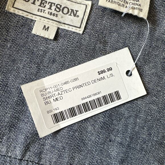 Stetson Men's Aztec Printed Denim Long Sleeve Snap Button Up Shirt‎ Size Medium - Picture 7 of 10